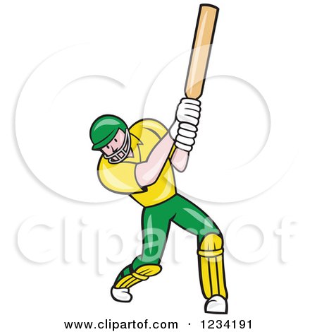 Clipart of a Cricket Batsman in Green and Yellow - Royalty Free Vector Illustration by patrimonio