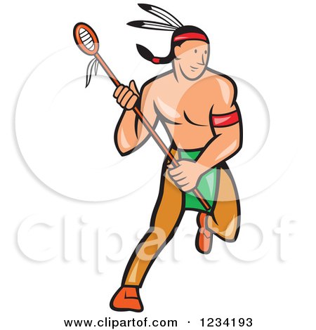 Clipart of a Native American Lacrosse Player with a Stick - Royalty Free Vector Illustration by patrimonio