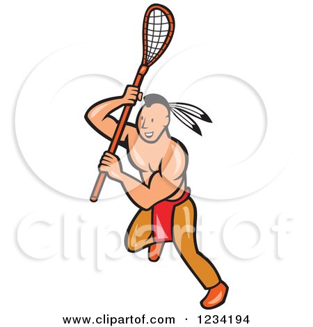 Clipart of a Native American Lacrosse Player Running with a Stick - Royalty Free Vector Illustration by patrimonio