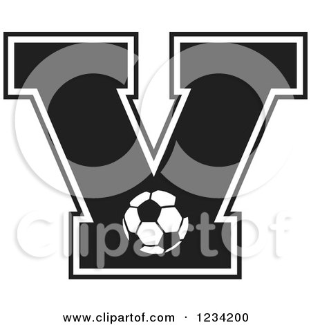 Clipart of a Black and White Soccer Letter V - Royalty Free Vector Illustration by Johnny Sajem