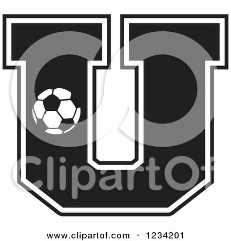 Clipart of a Black and White Soccer Letter U - Royalty Free Vector Illustration by Johnny Sajem