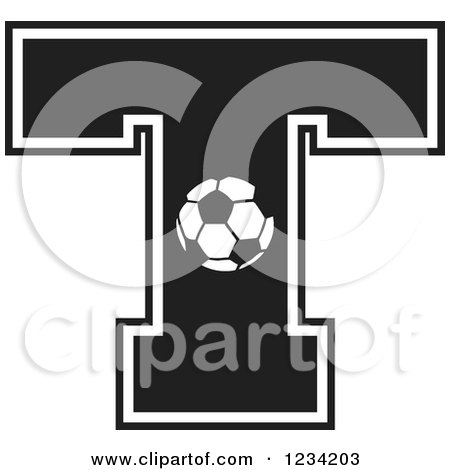 Clipart of a Black and White Soccer Letter T - Royalty Free Vector Illustration by Johnny Sajem