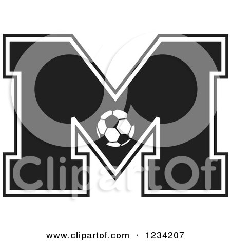Clipart of a Black and White Soccer Letter M - Royalty Free Vector Illustration by Johnny Sajem