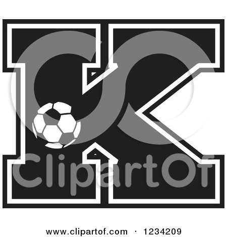 Clipart of a Black and White Soccer Letter K - Royalty Free Vector Illustration by Johnny Sajem
