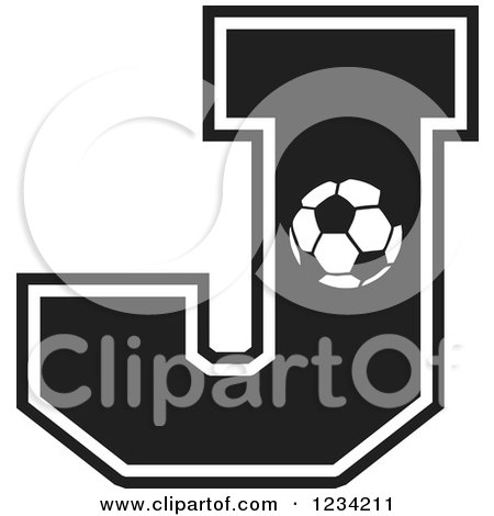 Clipart of a Black and White Soccer Letter J - Royalty Free Vector Illustration by Johnny Sajem