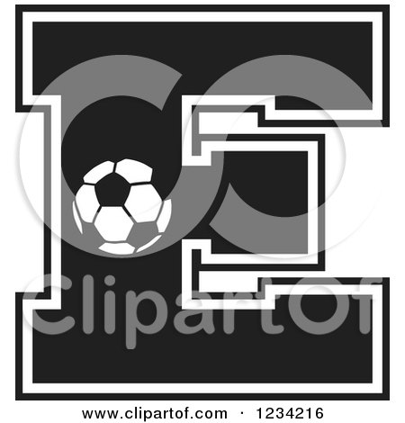 Clipart of a Black and White Soccer Letter E - Royalty Free Vector Illustration by Johnny Sajem