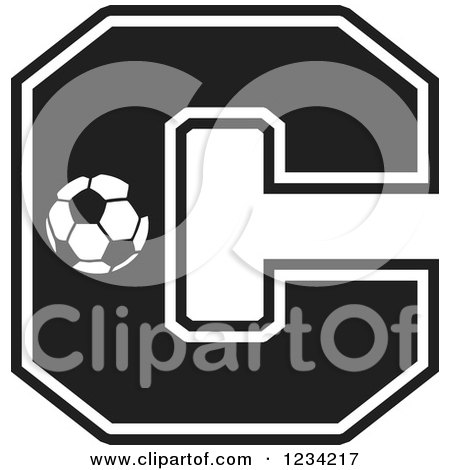 Clipart of a Black and White Soccer Letter C - Royalty Free Vector Illustration by Johnny Sajem