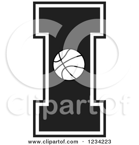 Clipart of a Black and White Basketball Letter I - Royalty Free Vector Illustration by Johnny Sajem