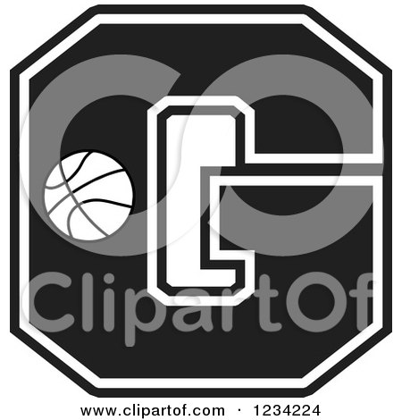 Clipart of a Black and White Basketball Letter G - Royalty Free Vector Illustration by Johnny Sajem