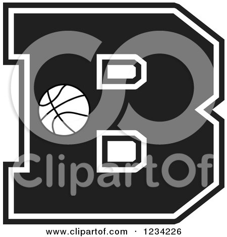 Clipart of a Black and White Basketball Letter B - Royalty Free Vector Illustration by Johnny Sajem