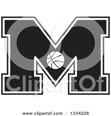 Clipart of a Black and White Basketball Letter M - Royalty Free Vector Illustration by Johnny Sajem