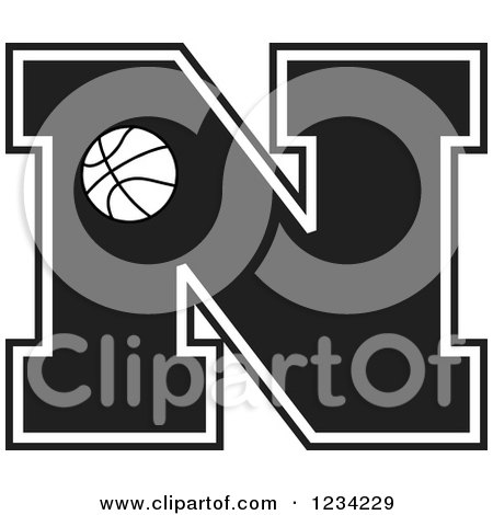 Clipart of a Black and White Basketball Letter N - Royalty Free Vector Illustration by Johnny Sajem