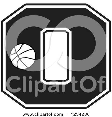 Clipart of a Black and White Basketball Letter O - Royalty Free Vector Illustration by Johnny Sajem
