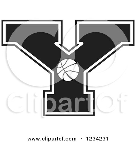 Clipart of a Black and White Basketball Letter Y - Royalty Free Vector Illustration by Johnny Sajem