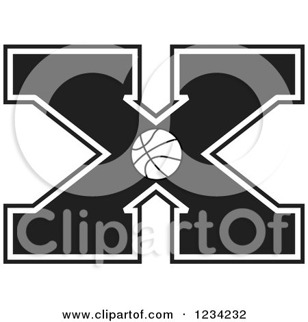 Clipart of a Black and White Basketball Letter X - Royalty Free Vector Illustration by Johnny Sajem