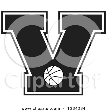 Clipart of a Black and White Basketball Letter V - Royalty Free Vector Illustration by Johnny Sajem