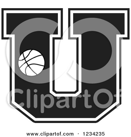Clipart of a Black and White Basketball Letter U - Royalty Free Vector Illustration by Johnny Sajem