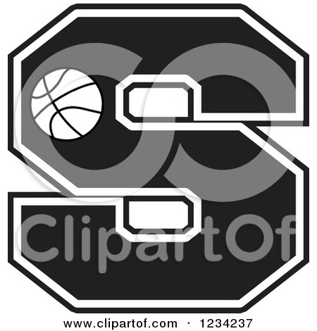 Clipart of a Black and White Basketball Letter S - Royalty Free Vector Illustration by Johnny Sajem