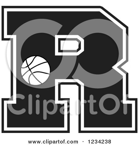 Clipart of a Black and White Basketball Letter R - Royalty Free Vector Illustration by Johnny Sajem