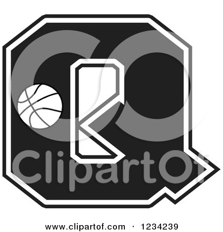 Clipart of a Black and White Basketball Letter Q - Royalty Free Vector Illustration by Johnny Sajem
