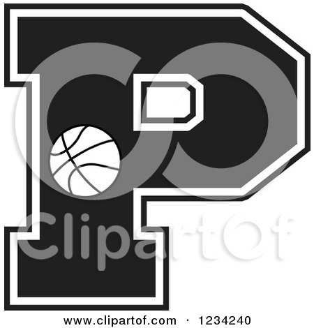 Clipart of a Black and White Basketball Letter P - Royalty Free Vector Illustration by Johnny Sajem