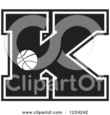 Clipart of a Black and White Basketball Letter K - Royalty Free Vector Illustration by Johnny Sajem