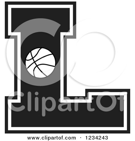 Clipart of a Black and White Basketball Letter L - Royalty Free Vector Illustration by Johnny Sajem
