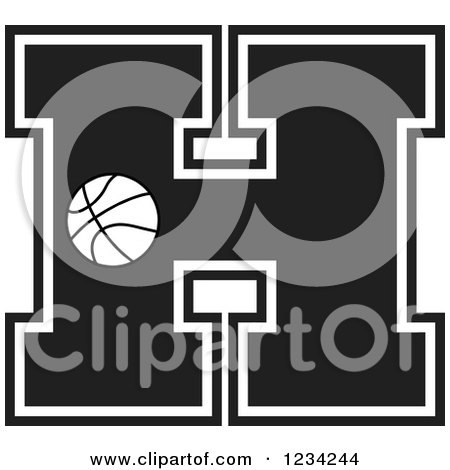 Clipart of a Black and White Basketball Letter H - Royalty Free Vector Illustration by Johnny Sajem