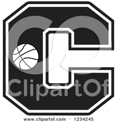 Clipart of a Black and White Basketball Letter C - Royalty Free Vector Illustration by Johnny Sajem