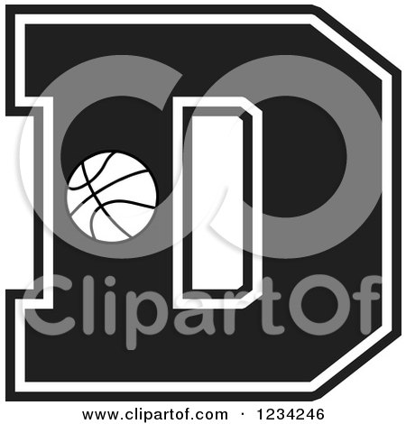 Clipart of a Black and White Basketball Letter D - Royalty Free Vector Illustration by Johnny Sajem
