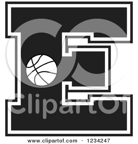 Clipart of a Black and White Basketball Letter E - Royalty Free Vector Illustration by Johnny Sajem