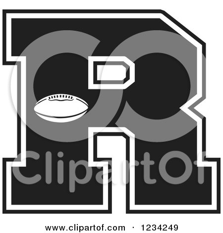Clipart of a Black and White Football Letter R - Royalty Free Vector Illustration by Johnny Sajem