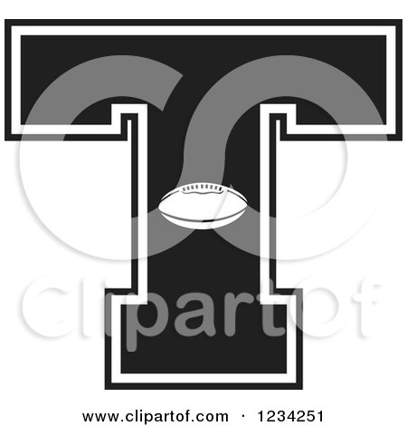 Clipart of a Black and White Football Letter T - Royalty Free Vector Illustration by Johnny Sajem