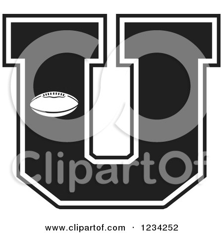 Clipart of a Black and White Football Letter U - Royalty Free Vector Illustration by Johnny Sajem