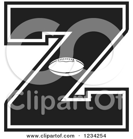 Clipart of a Black and White Football Letter Z - Royalty Free Vector Illustration by Johnny Sajem