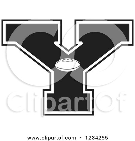 Clipart of a Black and White Football Letter Y - Royalty Free Vector Illustration by Johnny Sajem