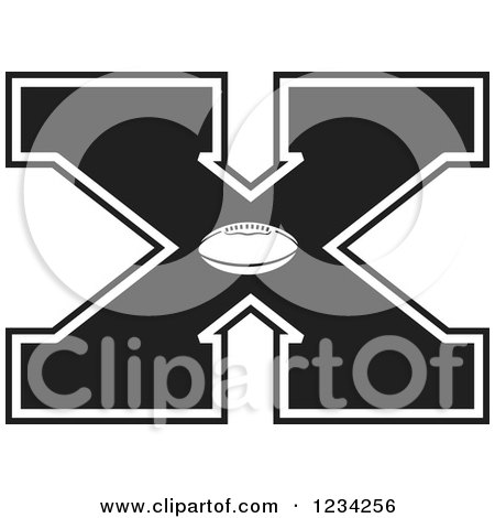 Clipart of a Black and White Football Letter X - Royalty Free Vector Illustration by Johnny Sajem