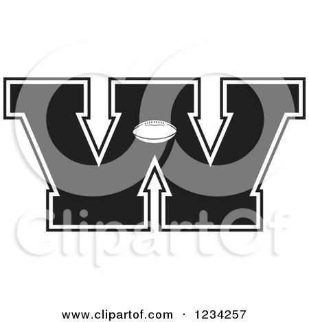 Clipart of a Black and White Football Letter W - Royalty Free Vector Illustration by Johnny Sajem