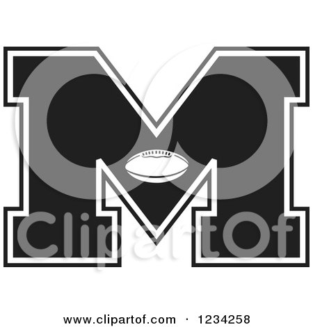 Clipart of a Black and White Football Letter M - Royalty Free Vector Illustration by Johnny Sajem