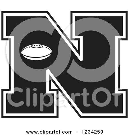 Clipart of a Black and White Football Letter N - Royalty Free Vector Illustration by Johnny Sajem