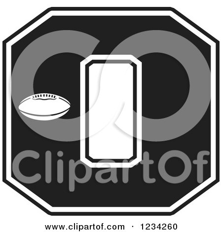 Clipart of a Black and White Football Letter O - Royalty Free Vector Illustration by Johnny Sajem