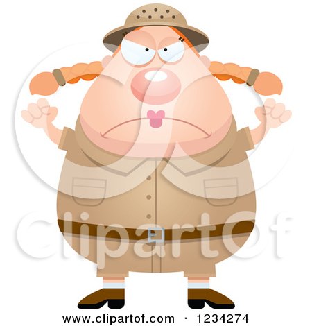 Clipart of a Mad Safari or Explorer Woman Waving Her Fists - Royalty Free Vector Illustration by Cory Thoman