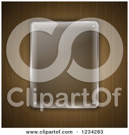 Clipart of a 3d Glass Plaque over Wood - Royalty Free Vector Illustration by KJ Pargeter
