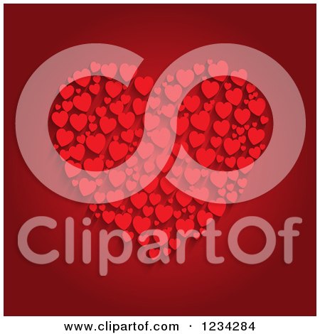 Clipart of Red Hearts Forming a Big One on Red - Royalty Free Vector Illustration by KJ Pargeter