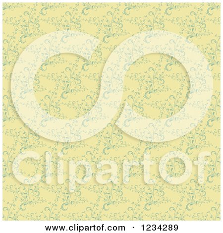Clipart of a Seamless Yellow and Green Floral Backgorund - Royalty Free Vector Illustration by KJ Pargeter