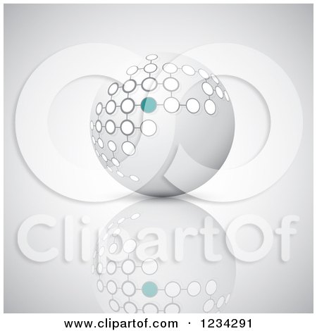 Clipart of a 3d Technology Sphere with Network Connections on Gray - Royalty Free Vector Illustration by KJ Pargeter