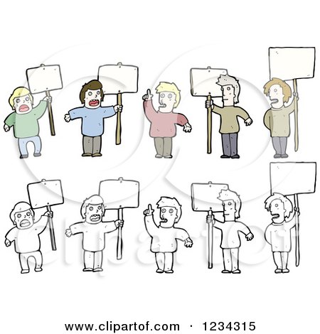 Clipart of Men with Signs - Royalty Free Vector Illustration by lineartestpilot