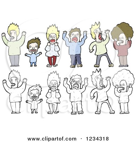 Clipart of Screaming Men and Boys - Royalty Free Vector Illustration by lineartestpilot
