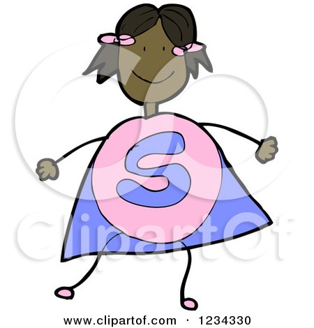 Clipart of a Black Super Stick Girl - Royalty Free Vector Illustration by lineartestpilot