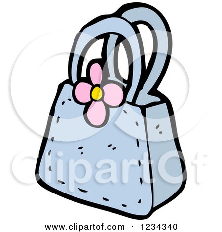 Clipart of a Blue Purse with a Flower - Royalty Free Vector Illustration by lineartestpilot